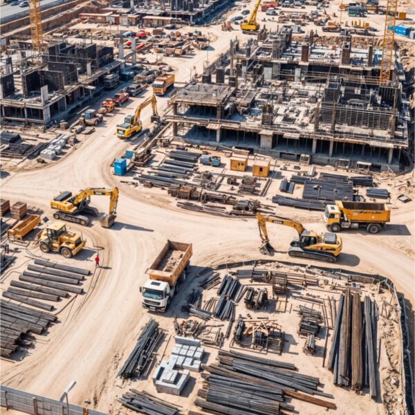 Industrial workforce and heavy machinery Saudi Arabia project site